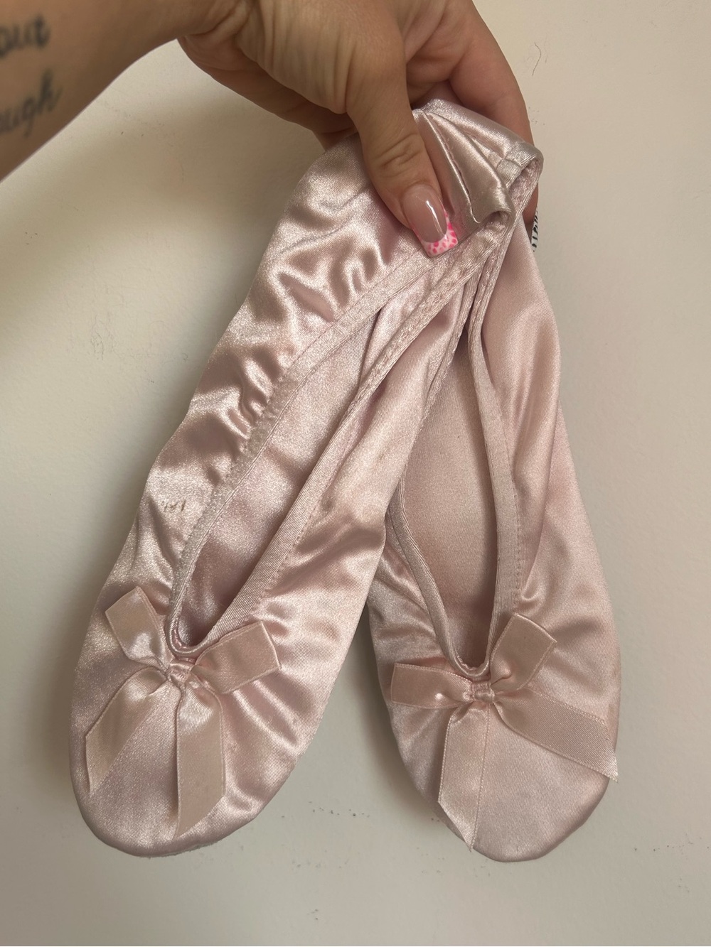 Satin Ballet Slipper Flats with Bow - Blush Pink